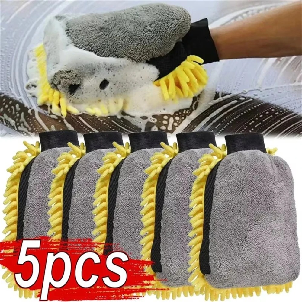 Detailing Brush Set - 1/5pcs Car Washing Gloves Waterproof Microfiber