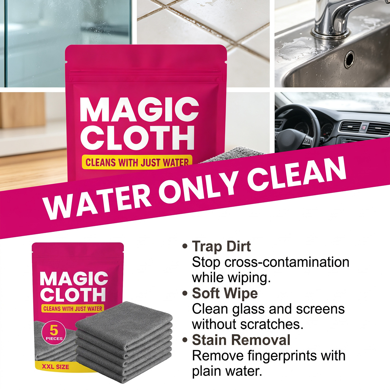 Magic Cleaning Cloths 5PCS Mic - đánh giá và giá Glass Cleaner Streak